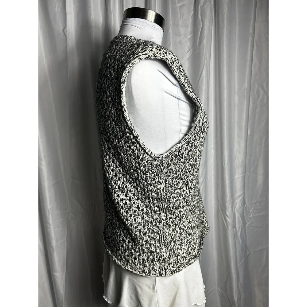 7 For All Mankind Womens Black White Italian Yarn Knit Sweater Vest V-Neck